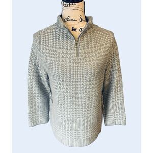 NWT Chico's Metallic Plaid Quarter-Zip Sweater Silver Grey Size 0 (Small)